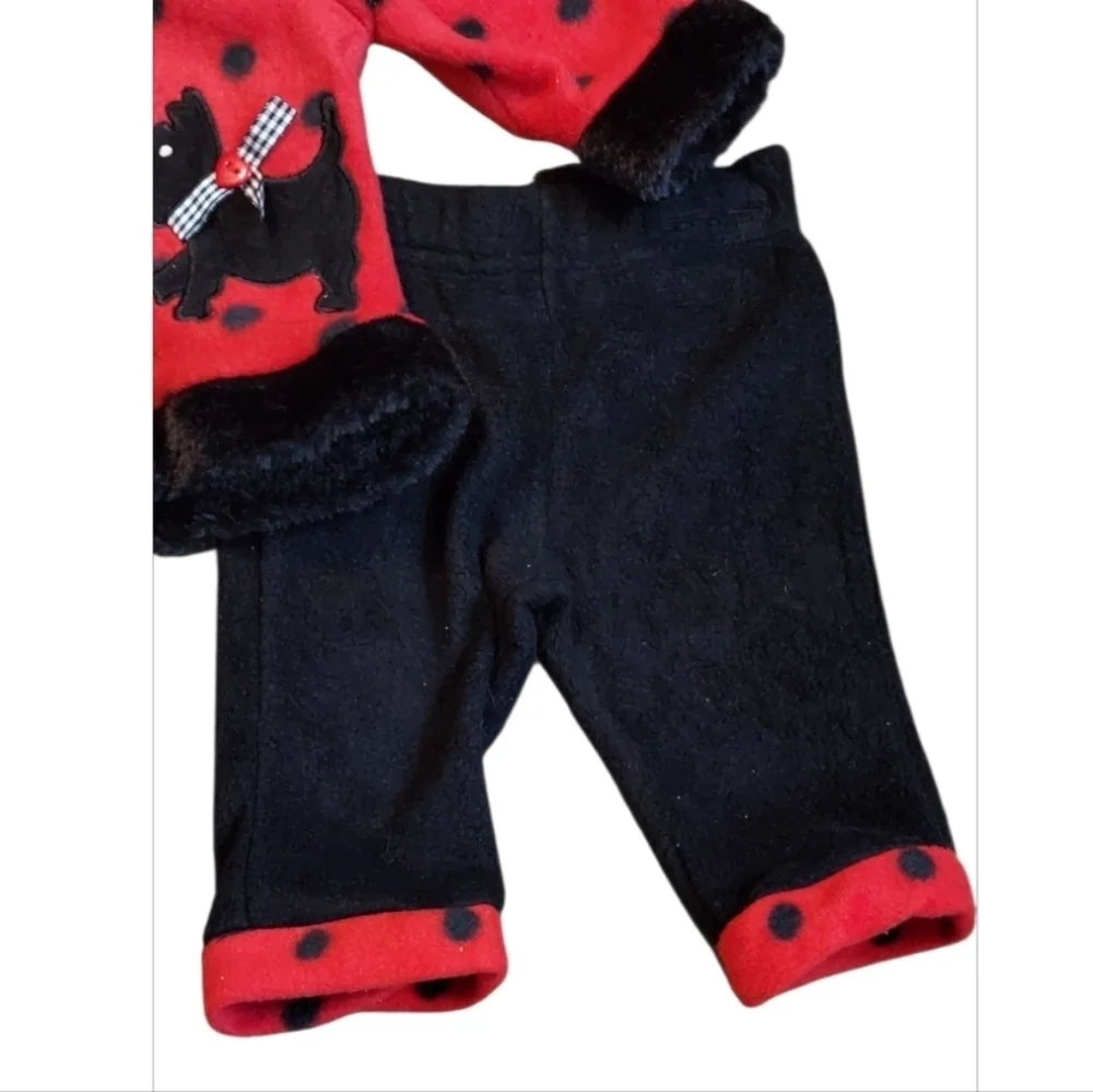 NWT Red and Black Polka Dot Scotty Dog Fur Jacket And Matching Pants ~Sz Newborn